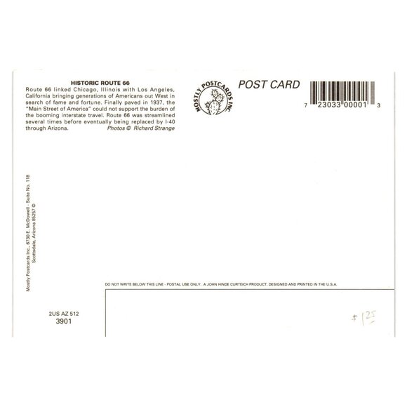 Vintage Historic Route 66 Postcard Gas Pump Retro Travel Souvenir Nostalgic Road - Picture 2 of 2